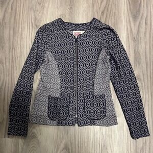 Anthropologie‎ ROSIE NEIRA Geometric Knit Zip Up Jacket Navy White Size Small